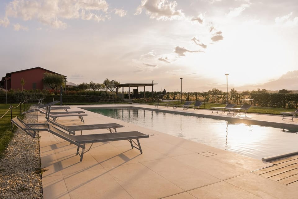 Day, Natural landscape, Pool view, Swimming pool, Sunset, sunbed