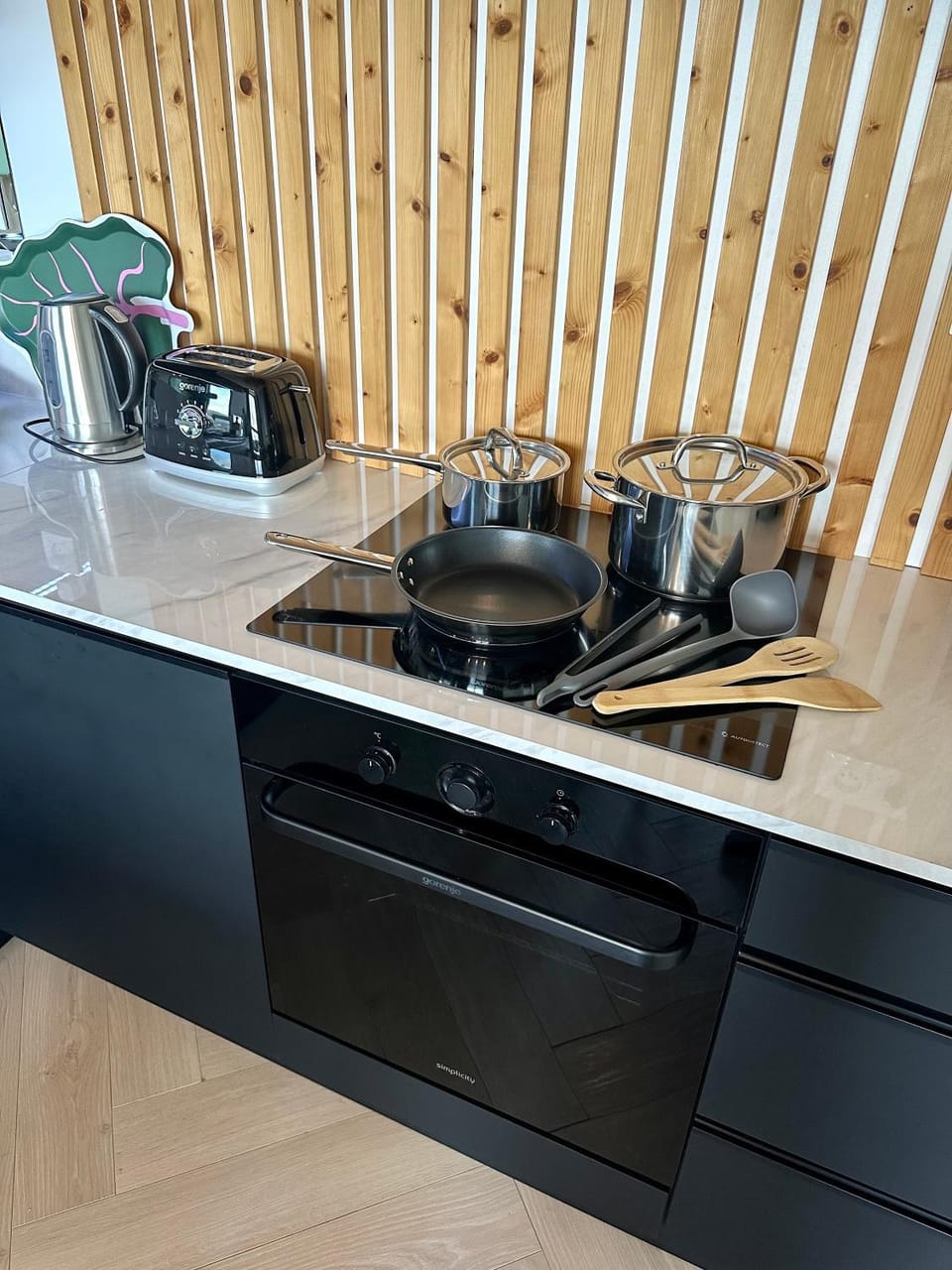 Kitchen or kitchenette, stove