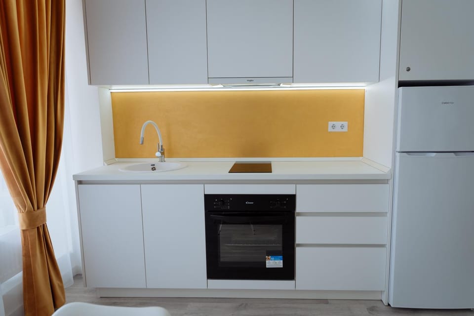 Kitchen or kitchenette, stove