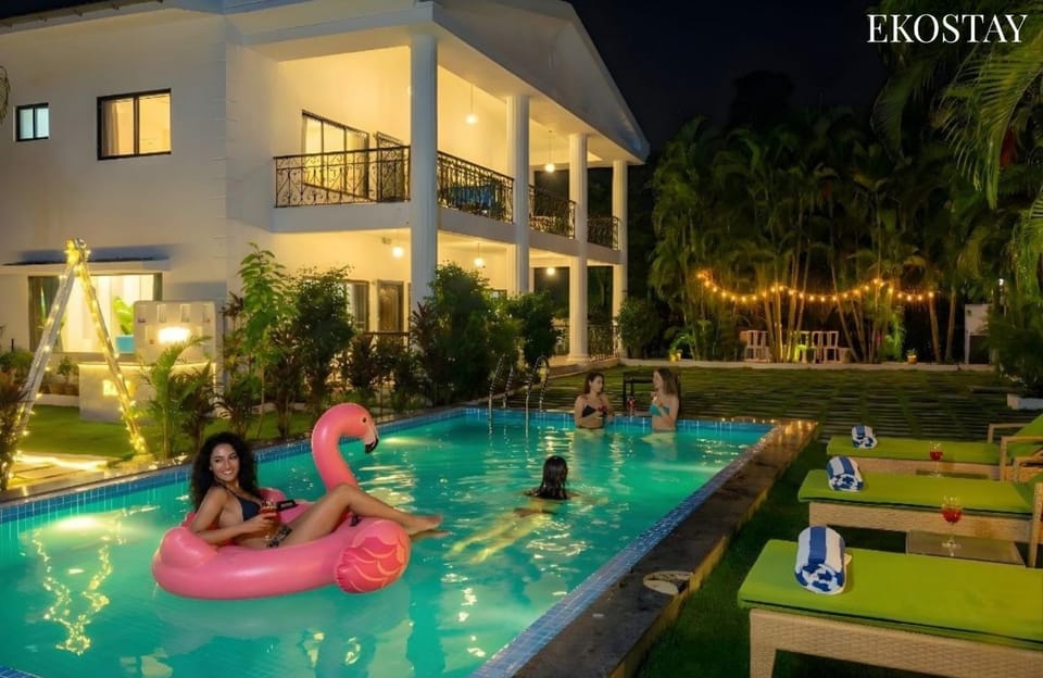 Night, Natural landscape, Garden, Pool view, Swimming pool, group of guests
