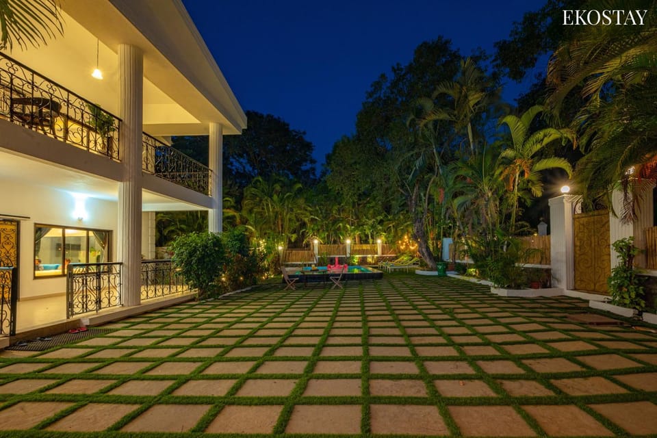 Property building, Night, Garden, Garden view