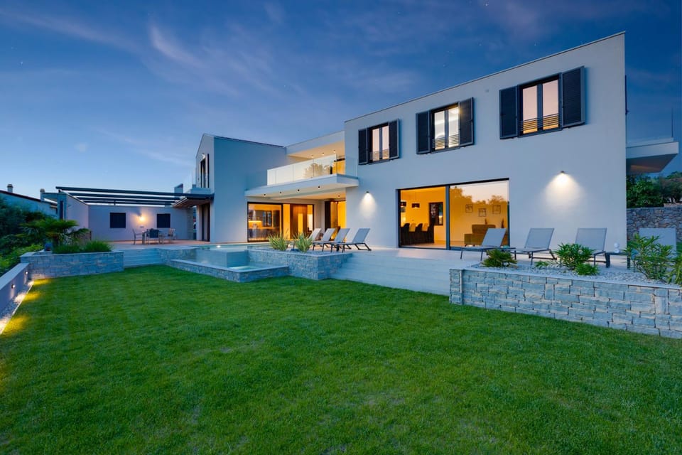 Property building, Night, Garden, Garden view