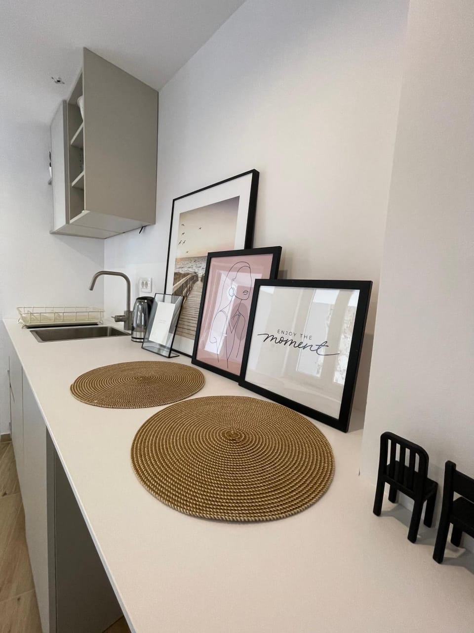 Kitchen or kitchenette, stove