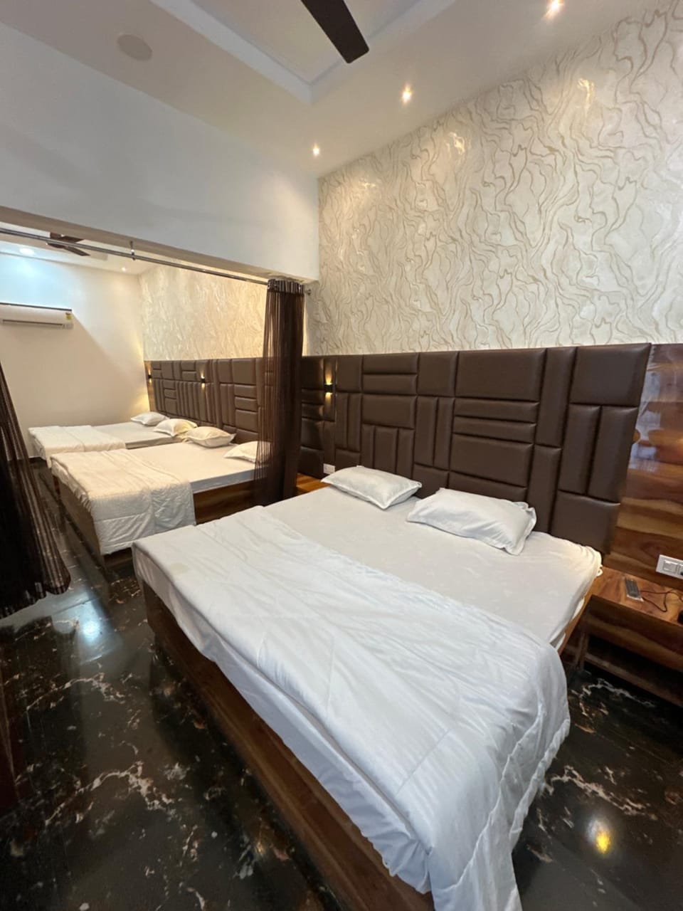 Bed, Photo of the whole room, Bedroom, towels, air conditioner