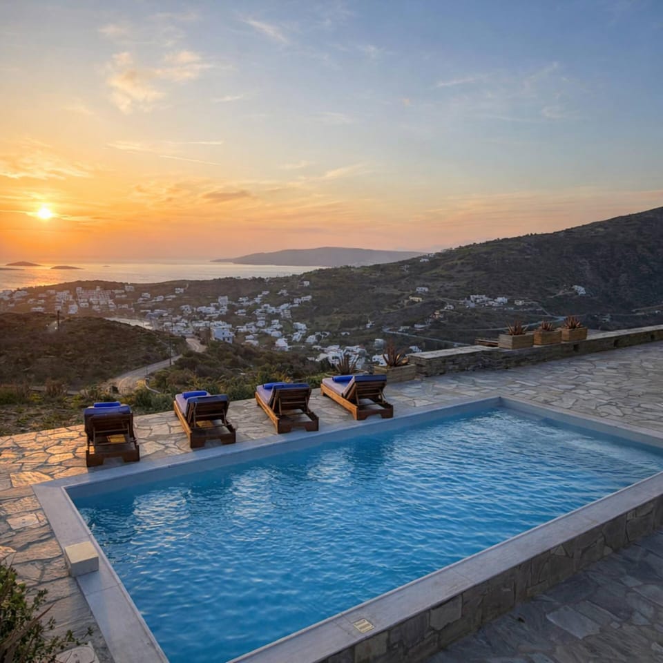 Natural landscape, Mountain view, Sea view, Swimming pool, Sunset, sunbed