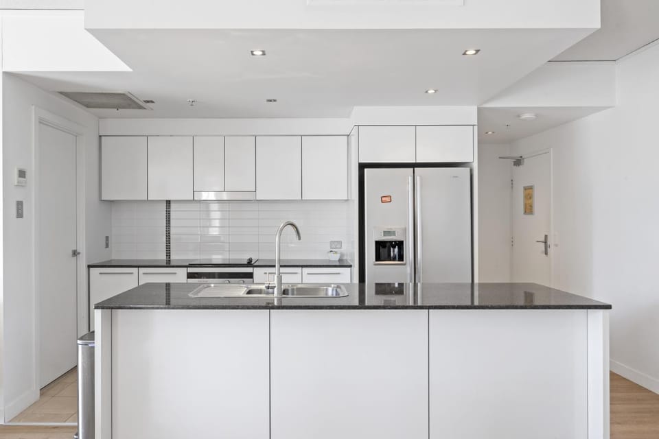 Kitchen or kitchenette, stove
