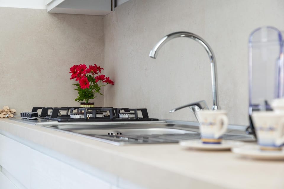 Kitchen or kitchenette, stove