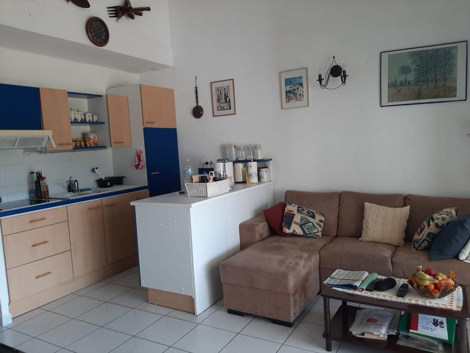 Kitchen or kitchenette, Living room, Seating area, stove