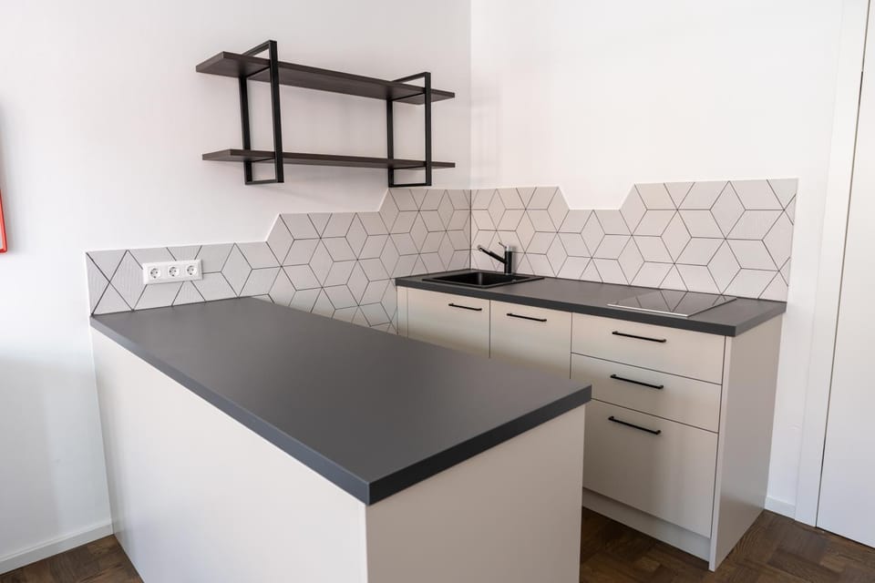 Kitchen or kitchenette, stove