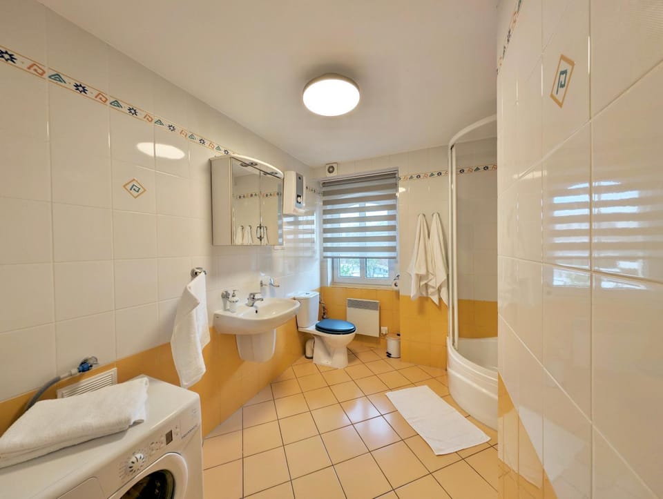 Shower, Toilet, Bathroom, towels, washing machine