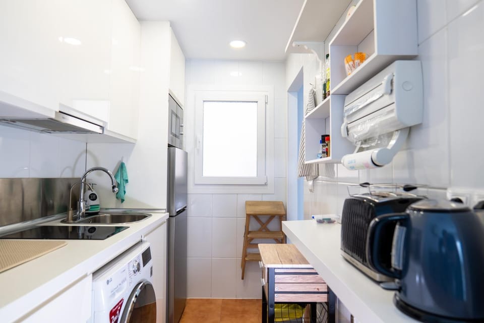 Kitchen or kitchenette, stove