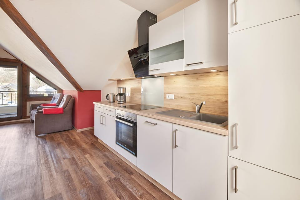 Kitchen or kitchenette, dishwasher, stove