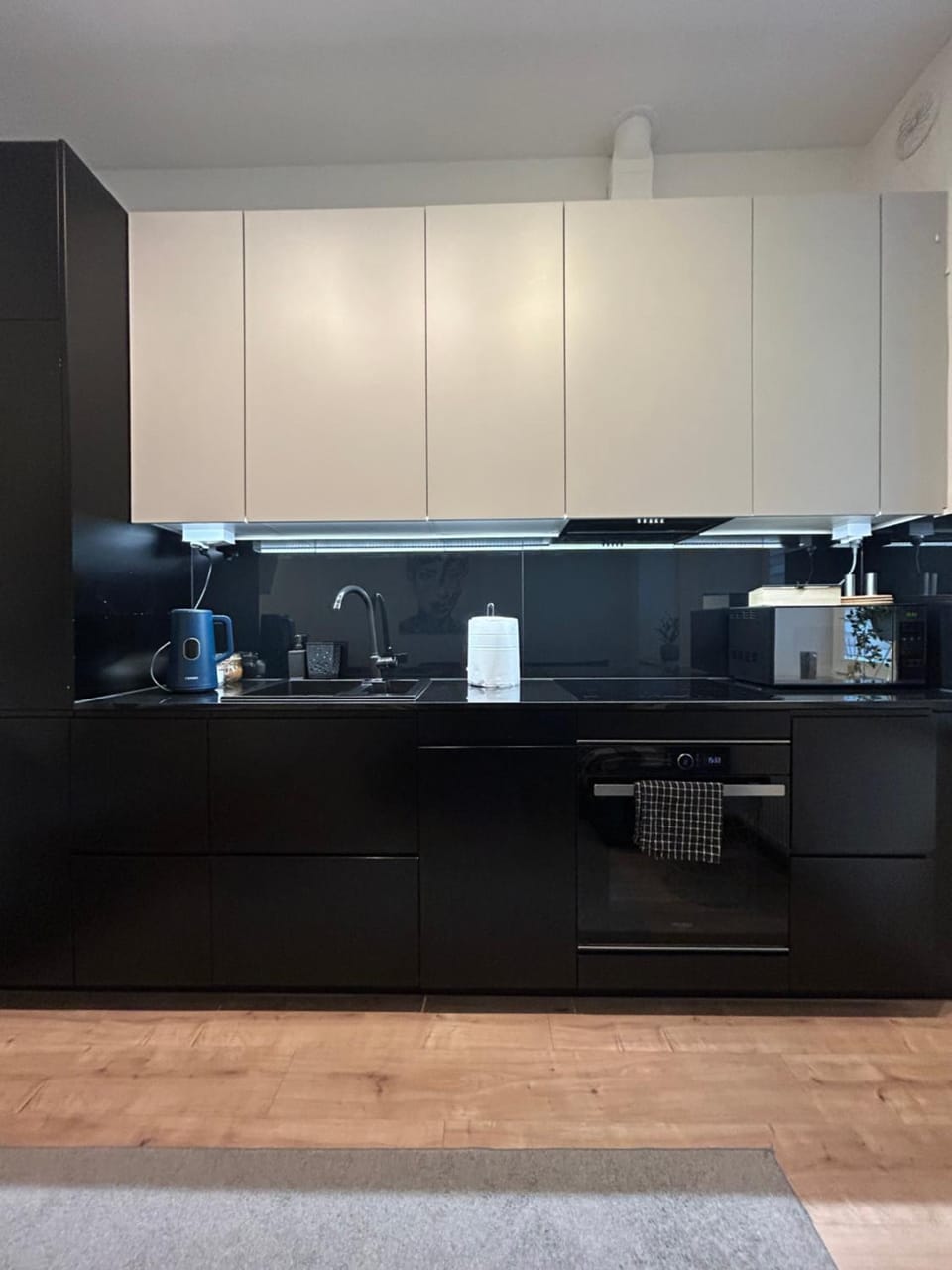 Kitchen or kitchenette, stove