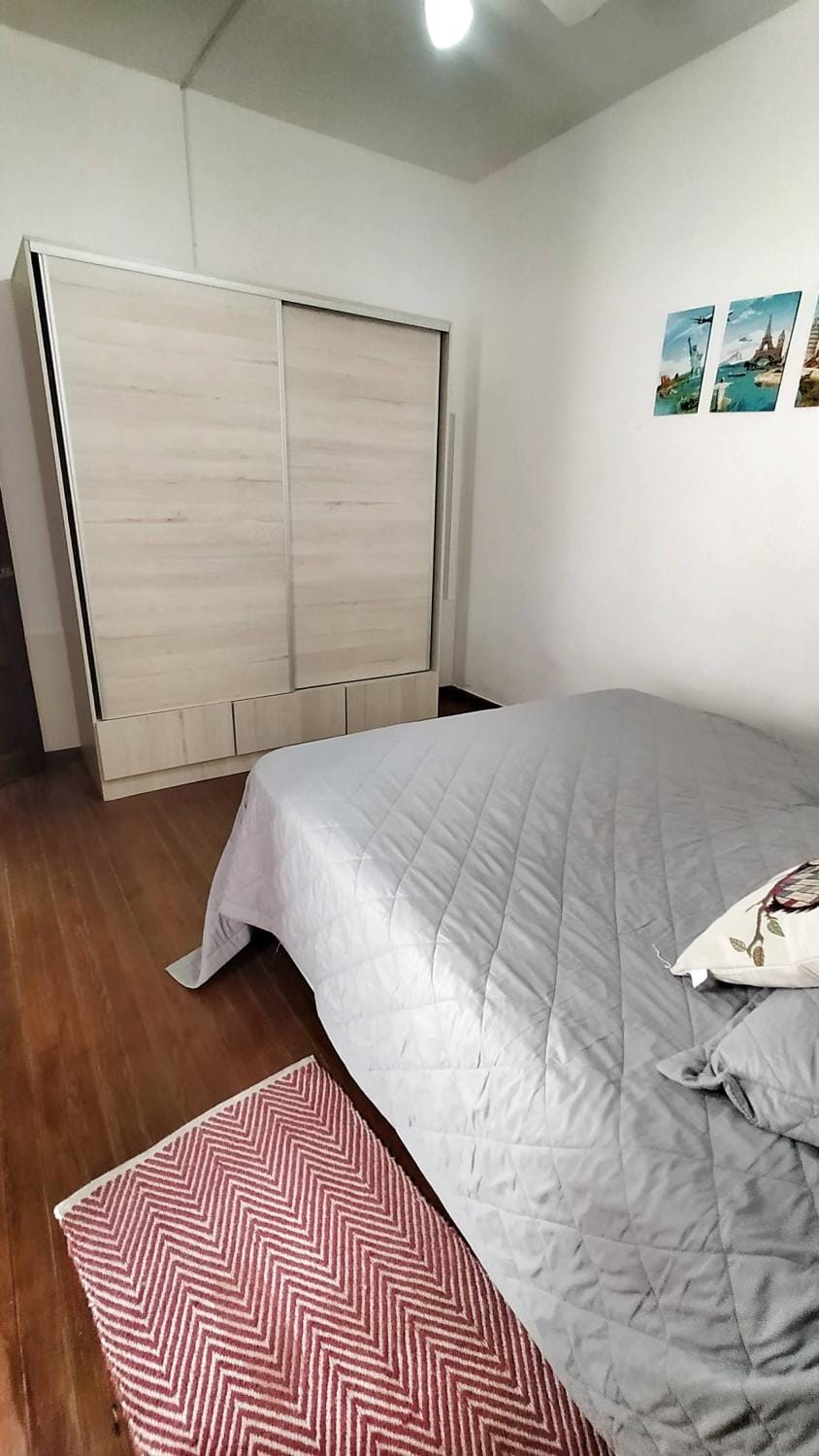 Bed, wardrobe