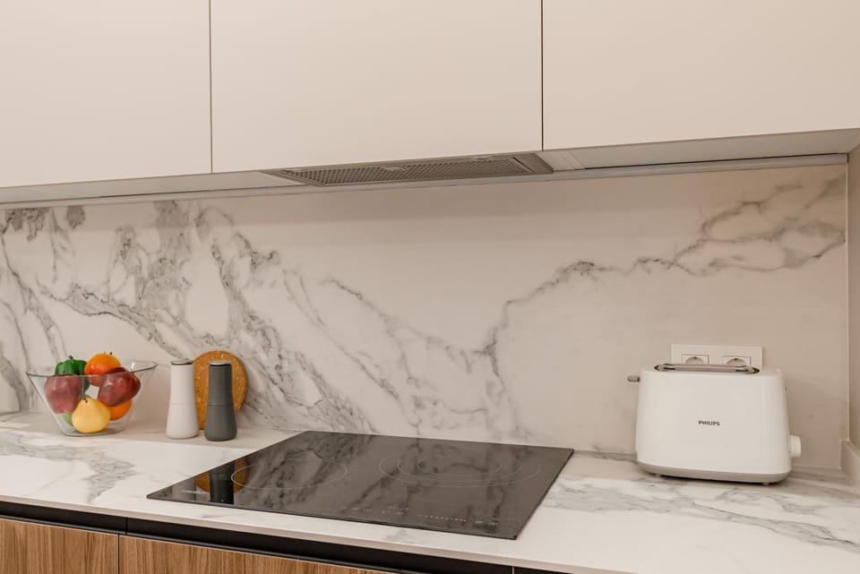Kitchen or kitchenette, stove, toaster
