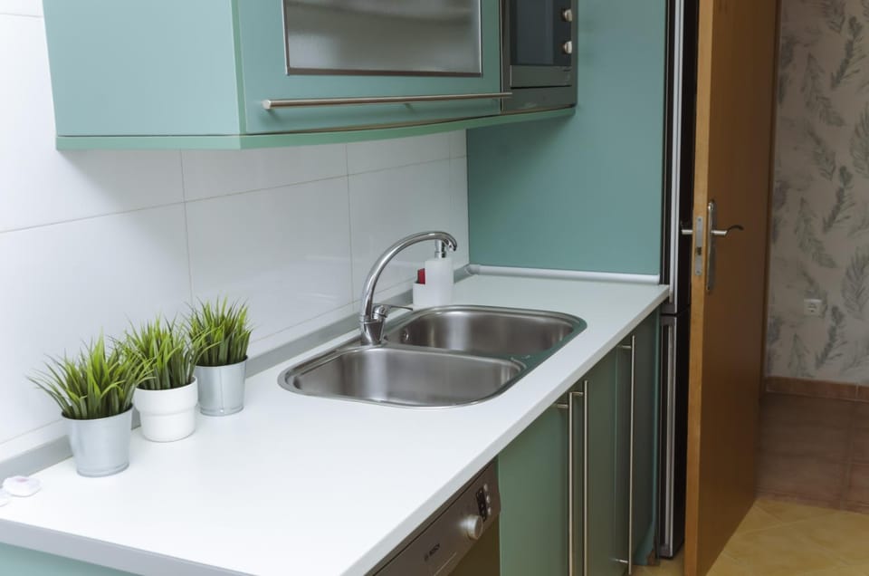 Kitchen or kitchenette, microwave