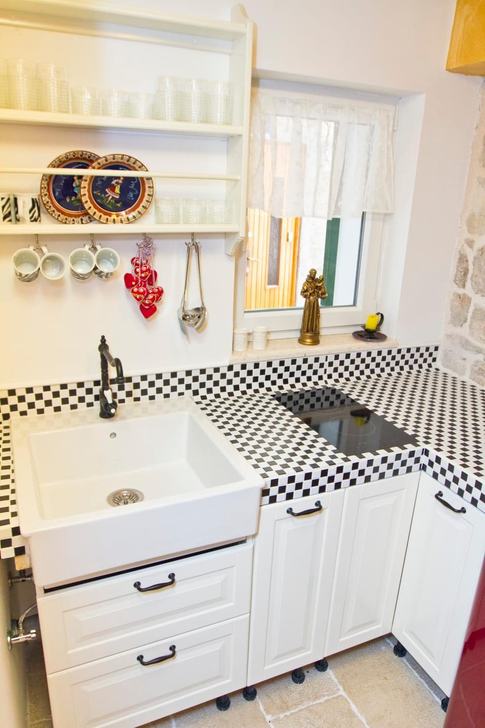 Kitchen or kitchenette, stove