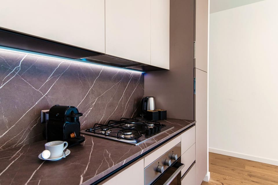 Kitchen or kitchenette, stove