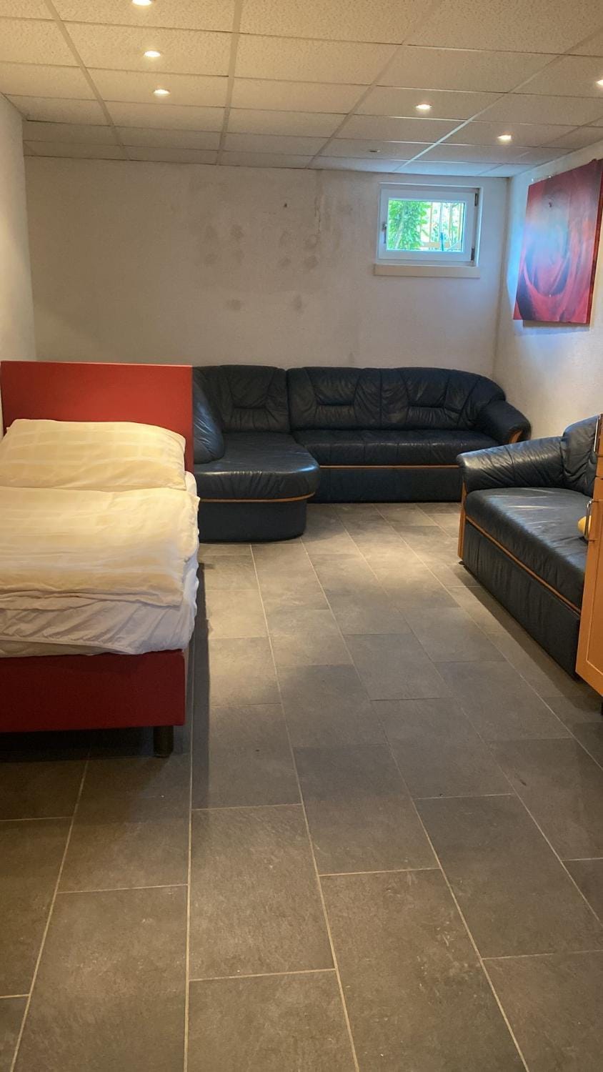 Bed, Living room, Seating area
