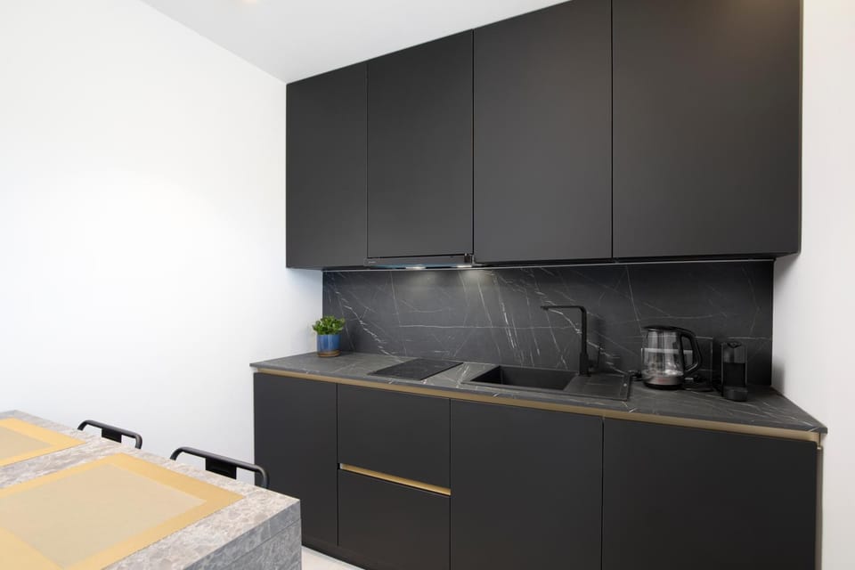 Kitchen or kitchenette, stove