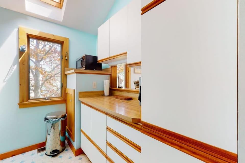 Kitchen or kitchenette, microwave