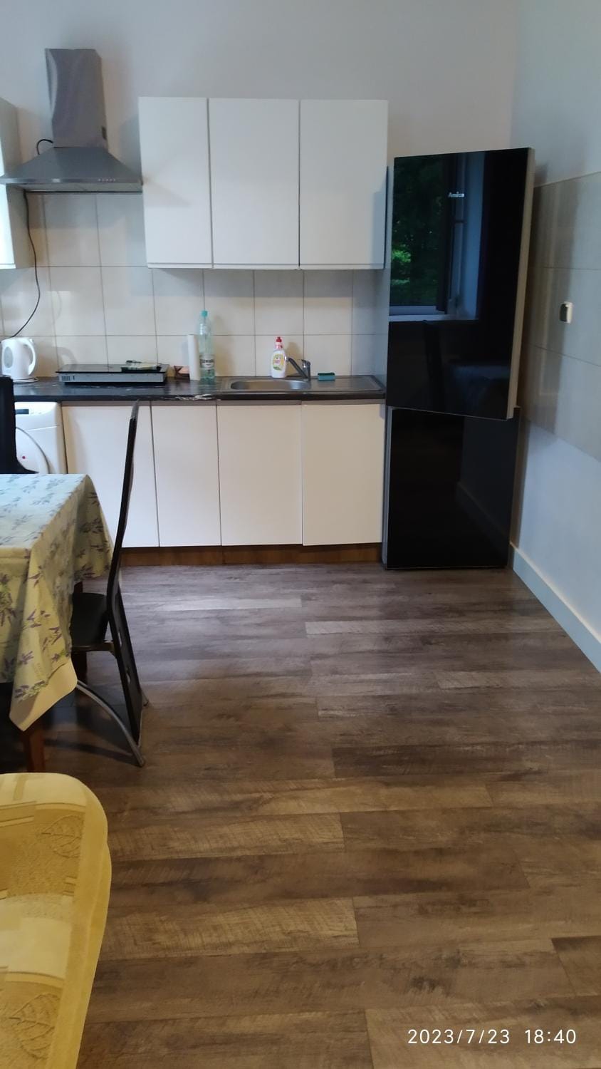 Kitchen or kitchenette, stove