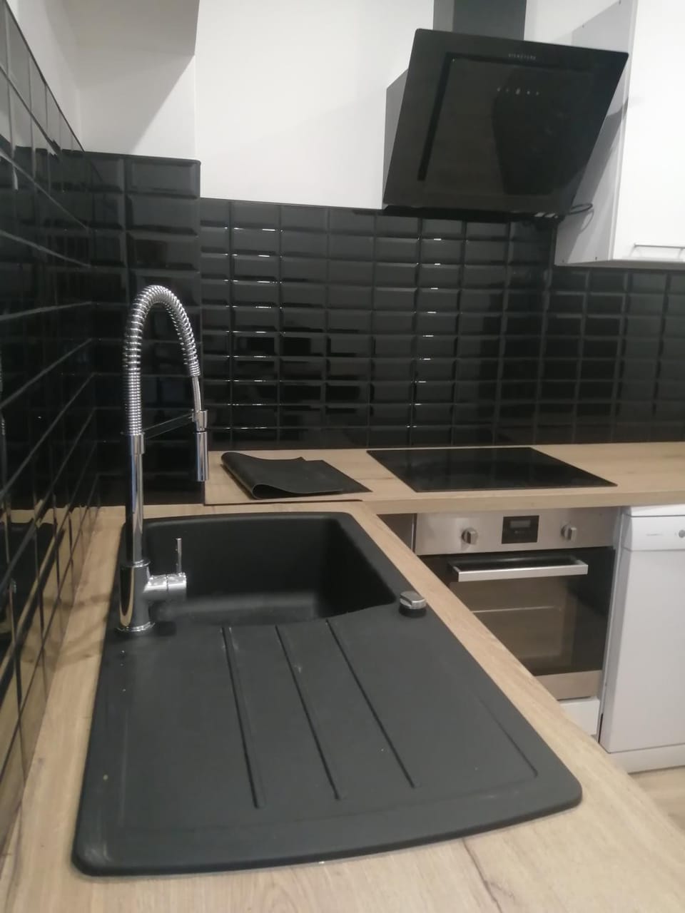 Kitchen or kitchenette, dishwasher, stove