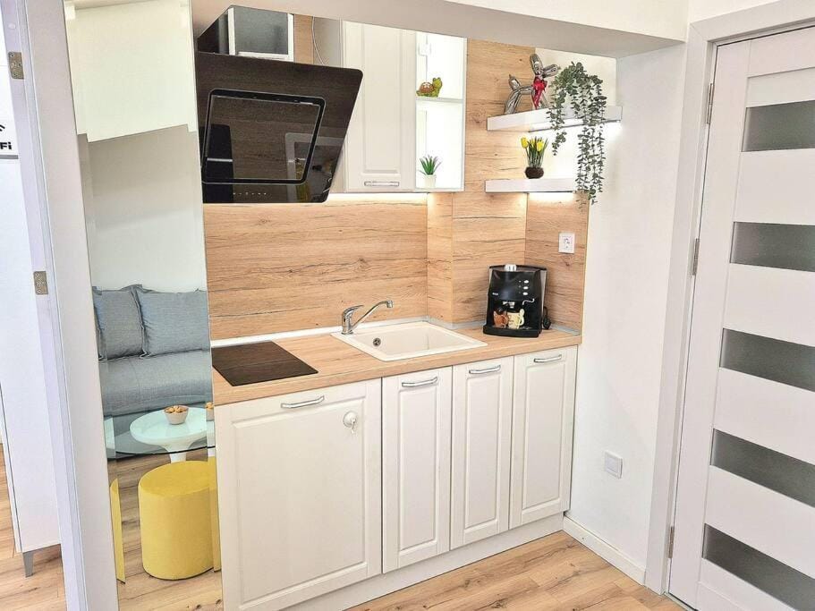 Kitchen or kitchenette, stove