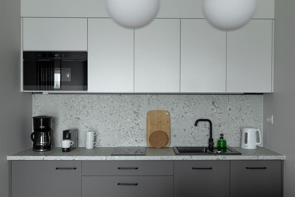 Kitchen or kitchenette, stove