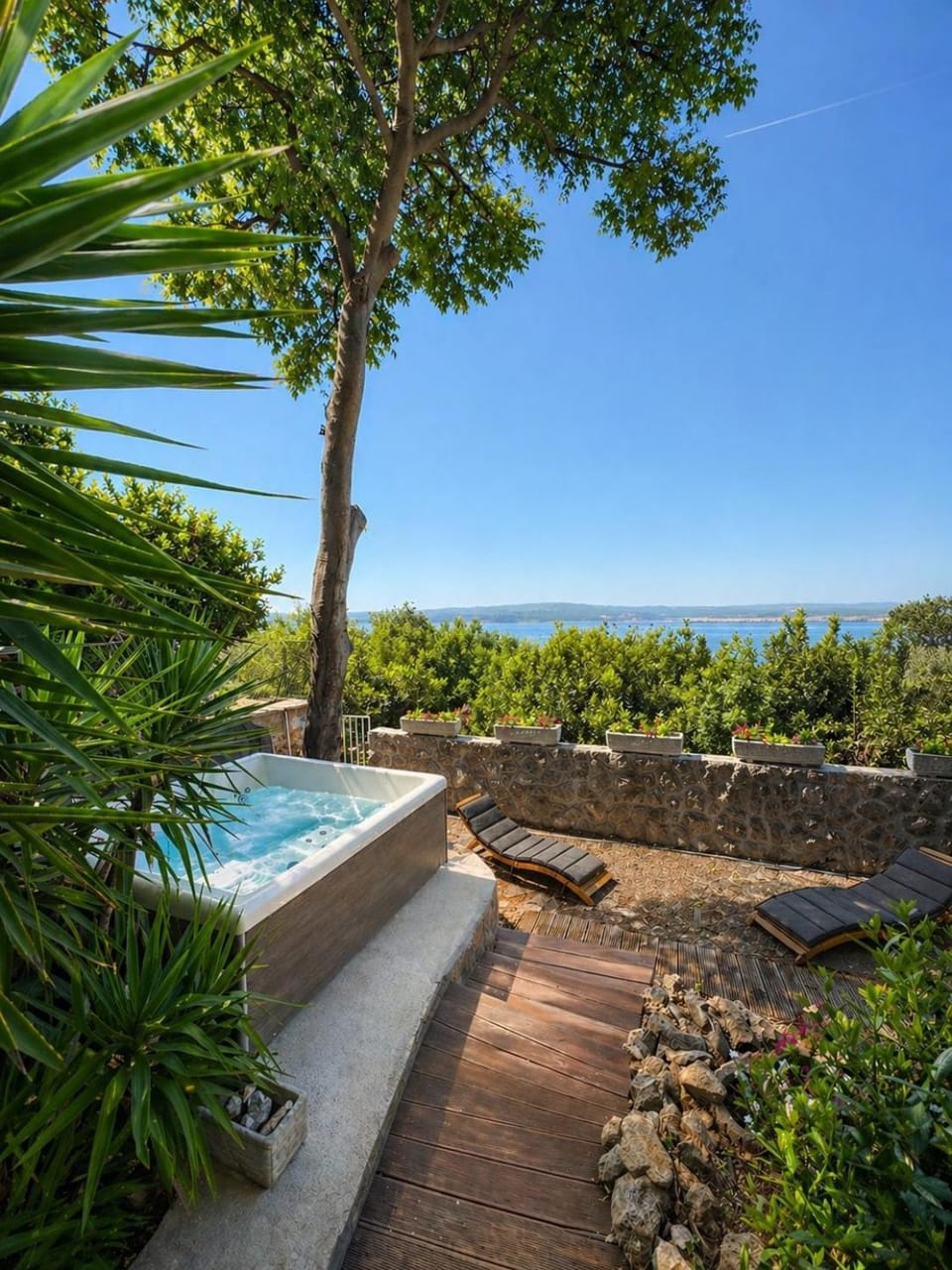 Natural landscape, Garden, Garden view, Sea view, sunbed