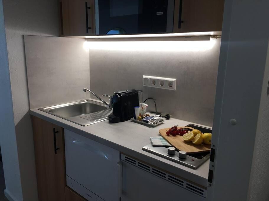 Kitchen or kitchenette, stove, toaster