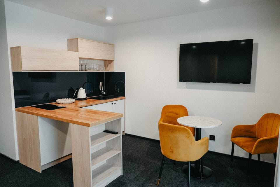 Kitchen or kitchenette, Living room, Dining area, stove