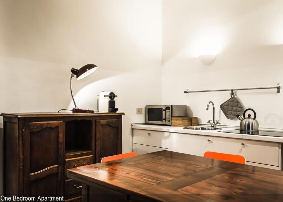 Kitchen or kitchenette, stove