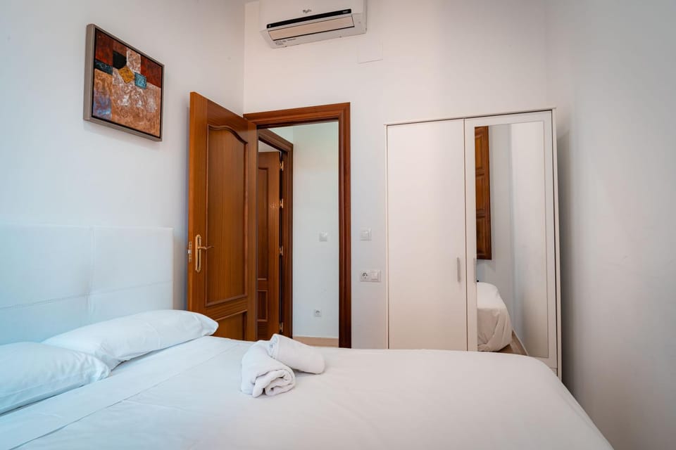 Bed, wardrobe