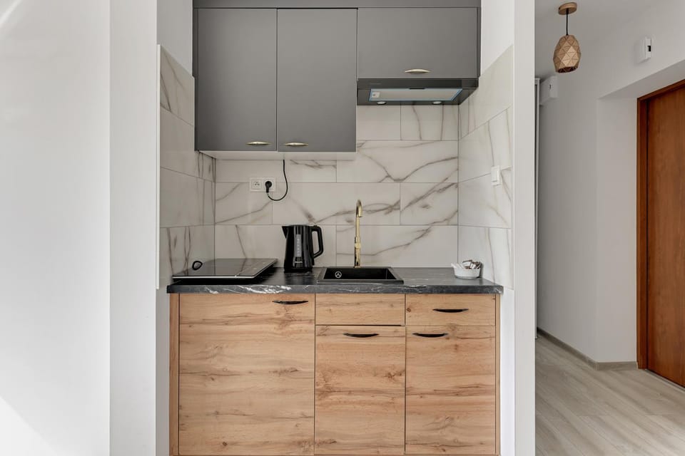 Kitchen or kitchenette, stove