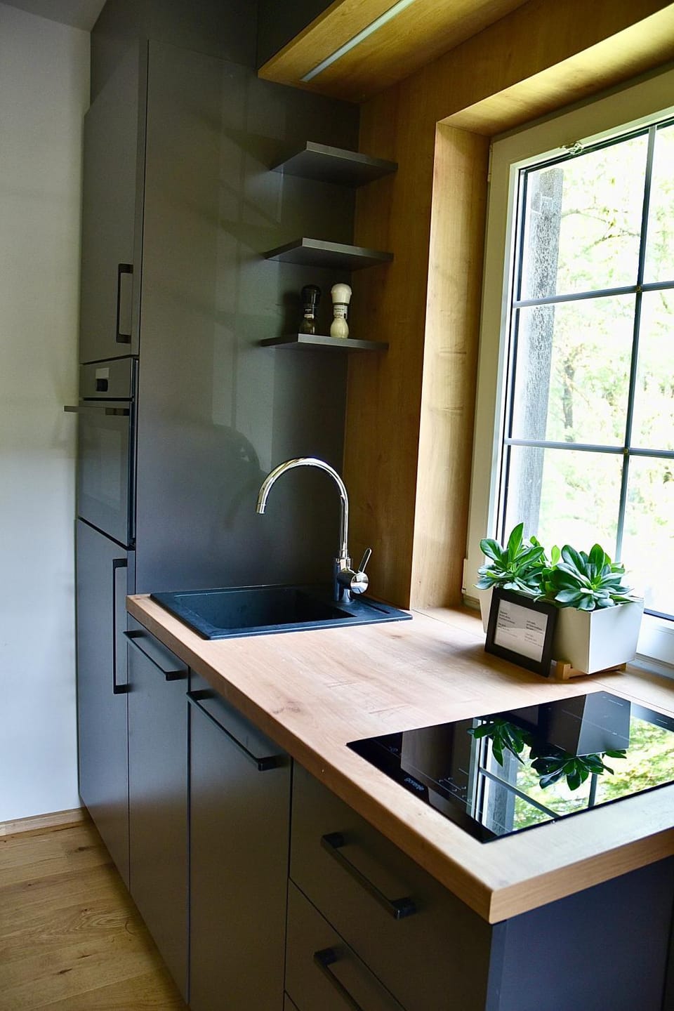 Kitchen or kitchenette, stove