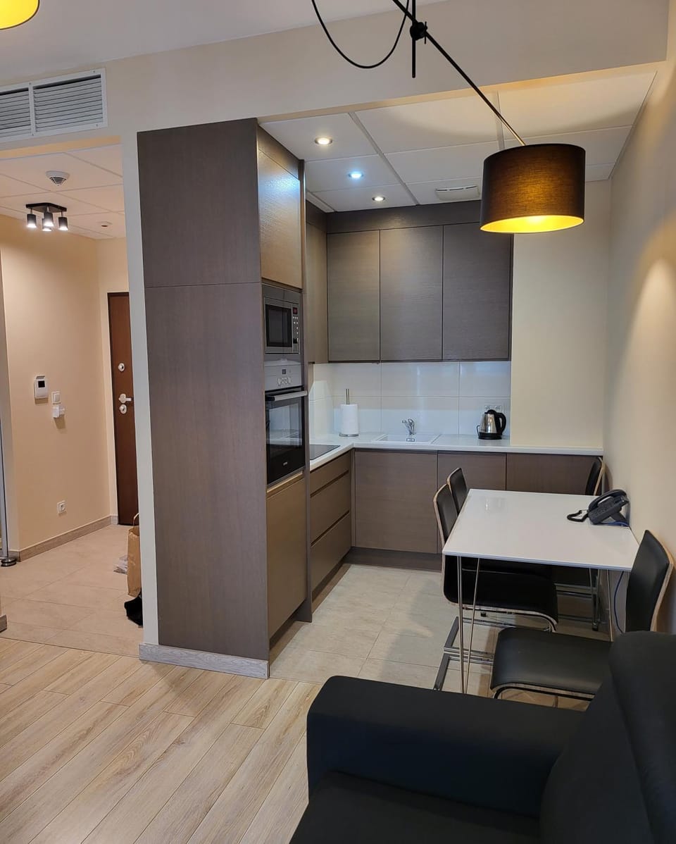 Kitchen or kitchenette, Living room, Seating area, oven