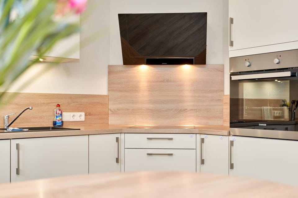 Kitchen or kitchenette, stove