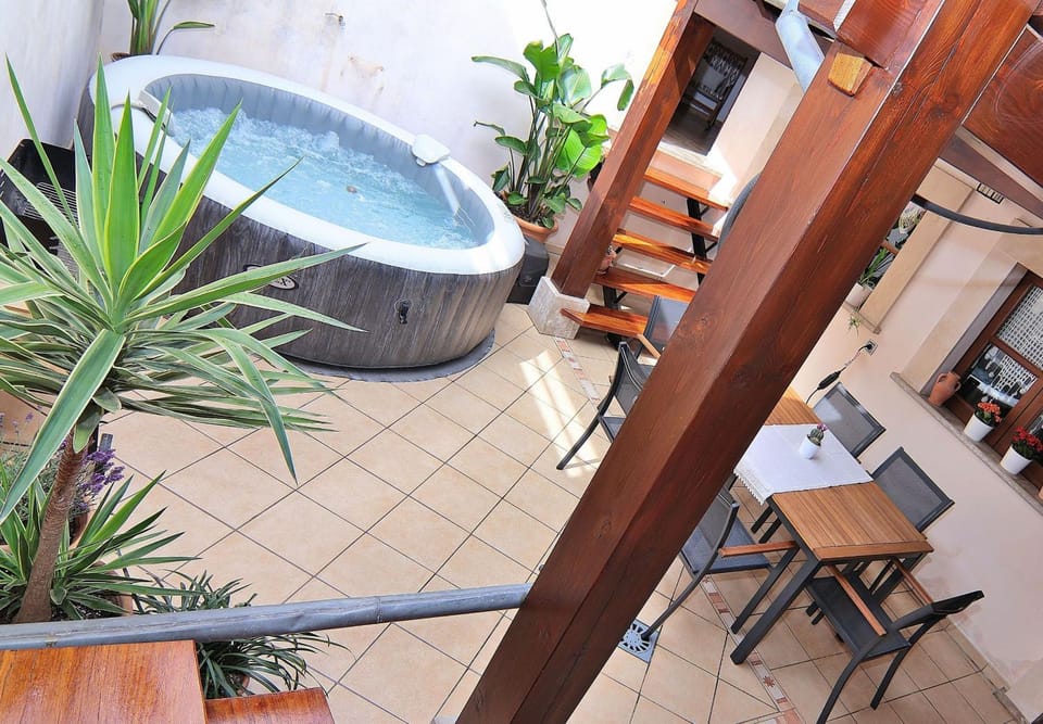 Patio, Day, Hot Tub, View (from property/room), Balcony/Terrace, Living room, Seating area, Dining area, Pool view, Swimming pool, sunbed