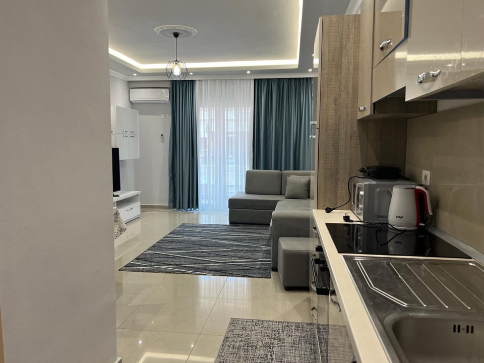 Kitchen or kitchenette, Living room, Seating area, stove