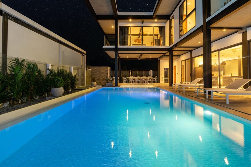 Patio, Night, Swimming pool, Swimming pool, sunbed