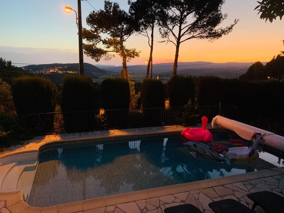 Natural landscape, Mountain view, Pool view, Swimming pool, Sunset, sunbed