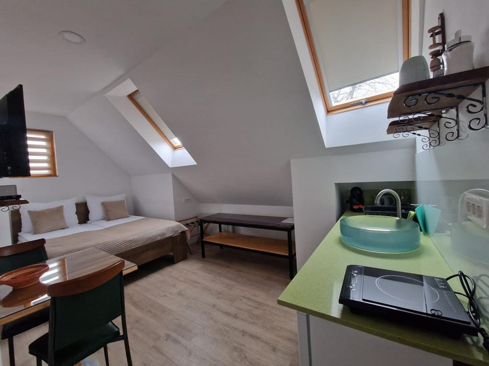 Bed, Kitchen or kitchenette, Photo of the whole room, Bedroom, stove