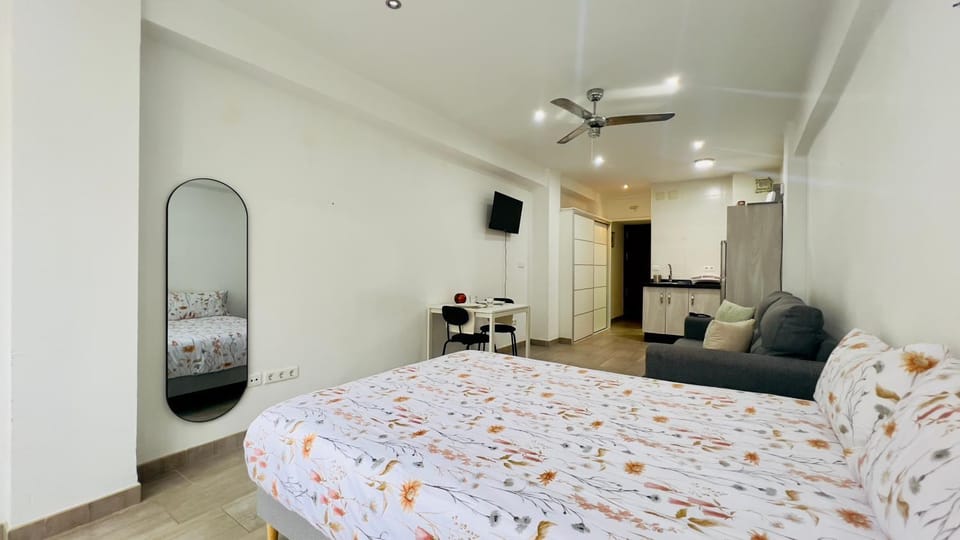 Bed, TV and multimedia, Living room, Photo of the whole room, Seating area, Bedroom, fireplace, wardrobe, air conditioner