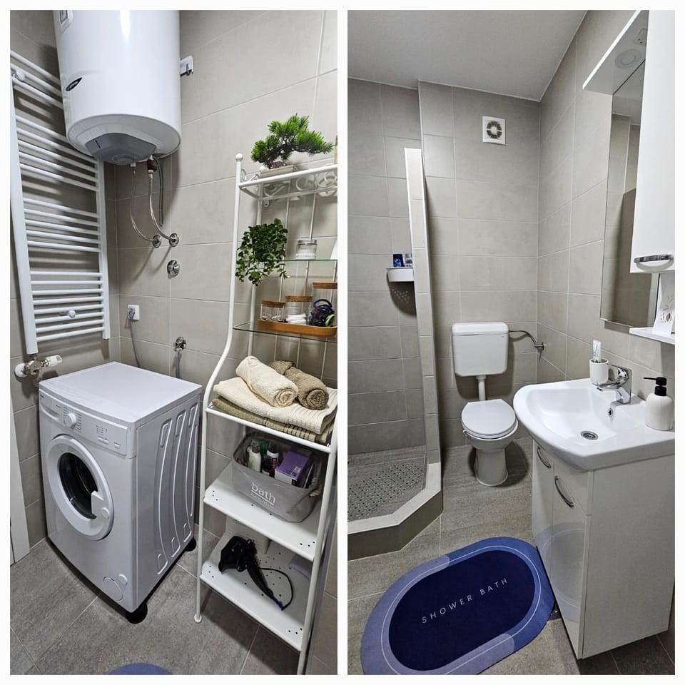 Shower, Toilet, Bathroom, towels, washing machine