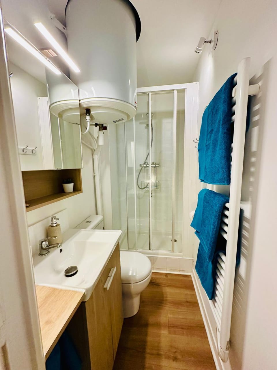 Shower, Toilet, Bathroom, heating, internet, storage, towels