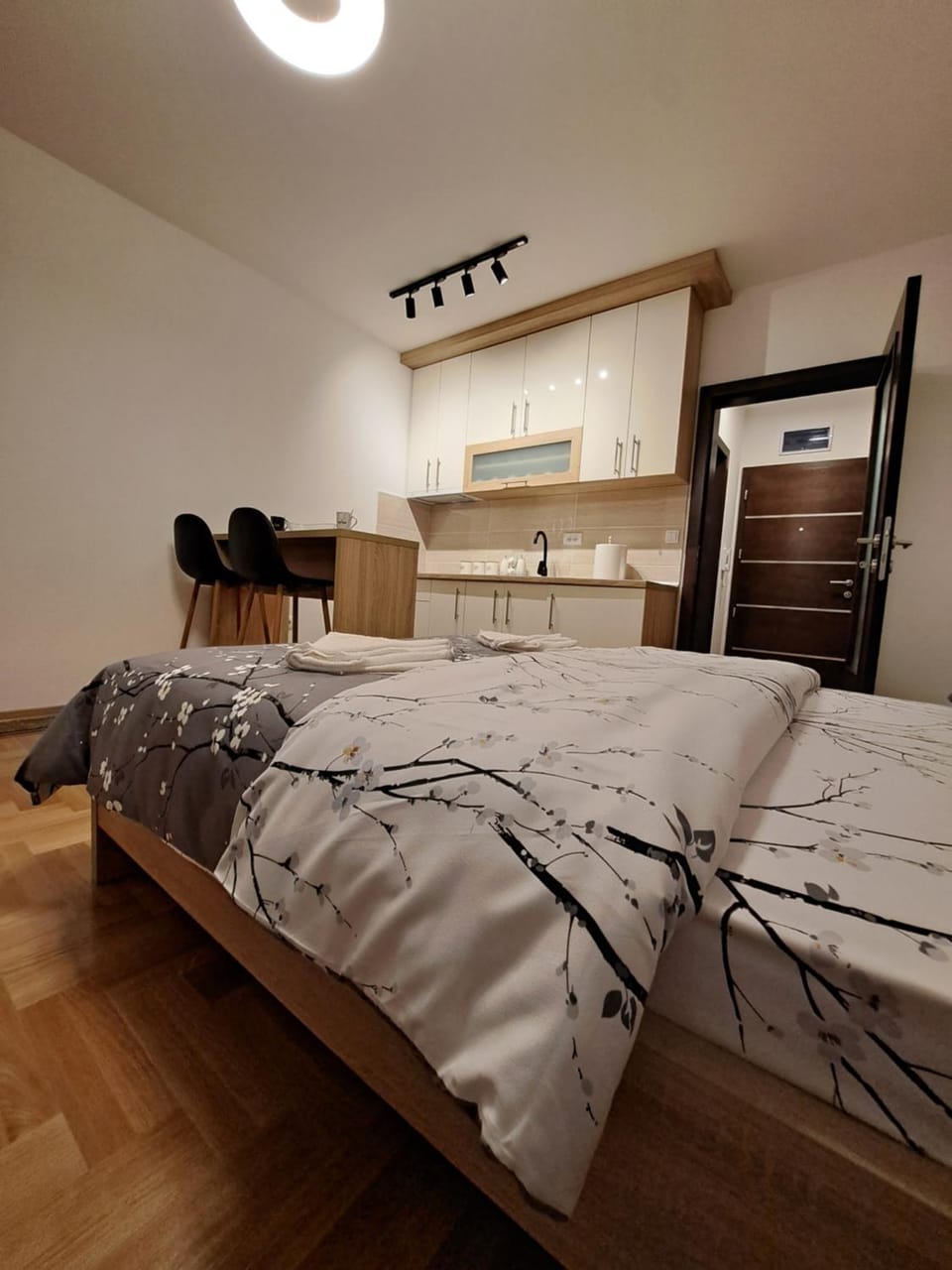 Bed, Kitchen or kitchenette, Living room, Photo of the whole room, Seating area, Bedroom