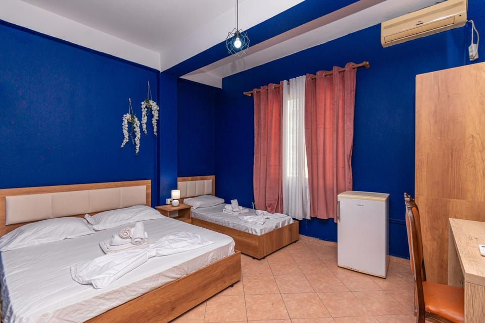Bed, Photo of the whole room, Bedroom, towels, air conditioner