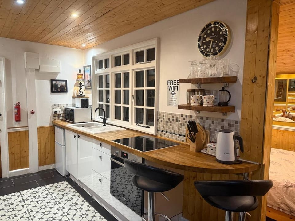 Kitchen or kitchenette, stove