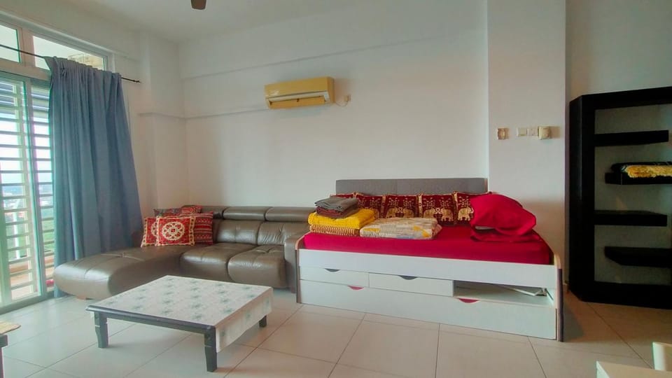 Bed, Living room, Seating area